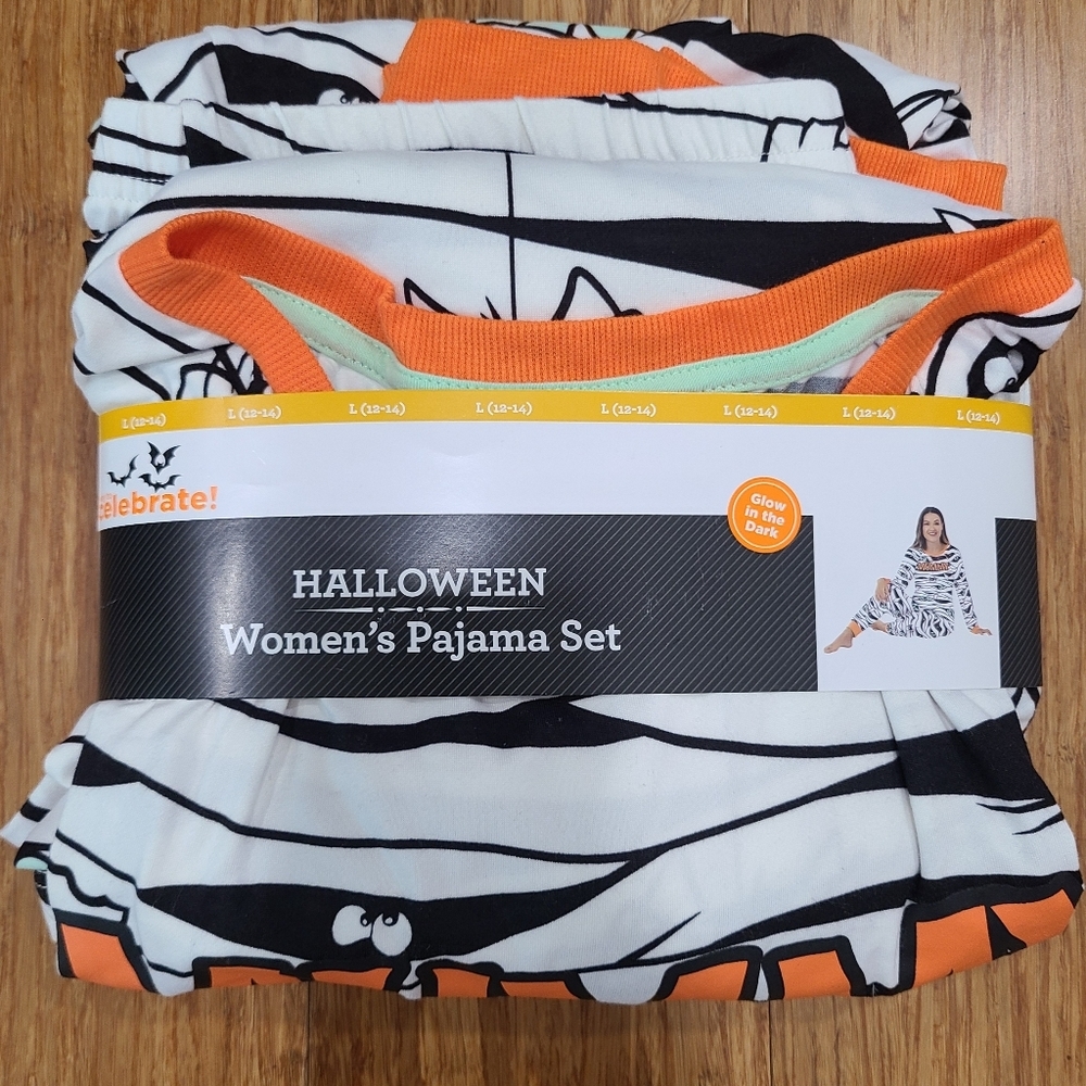 🧟‍♀️ NEW Women’s Mummy Halloween Glow in the Dark Pajama Set Size L (12-14)